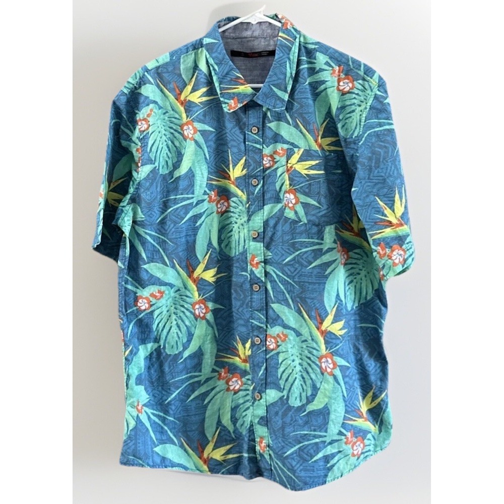 Stoic Mens Blue Hawaiian‎ Shirt Short Sleeve Camo Shirt Size XL